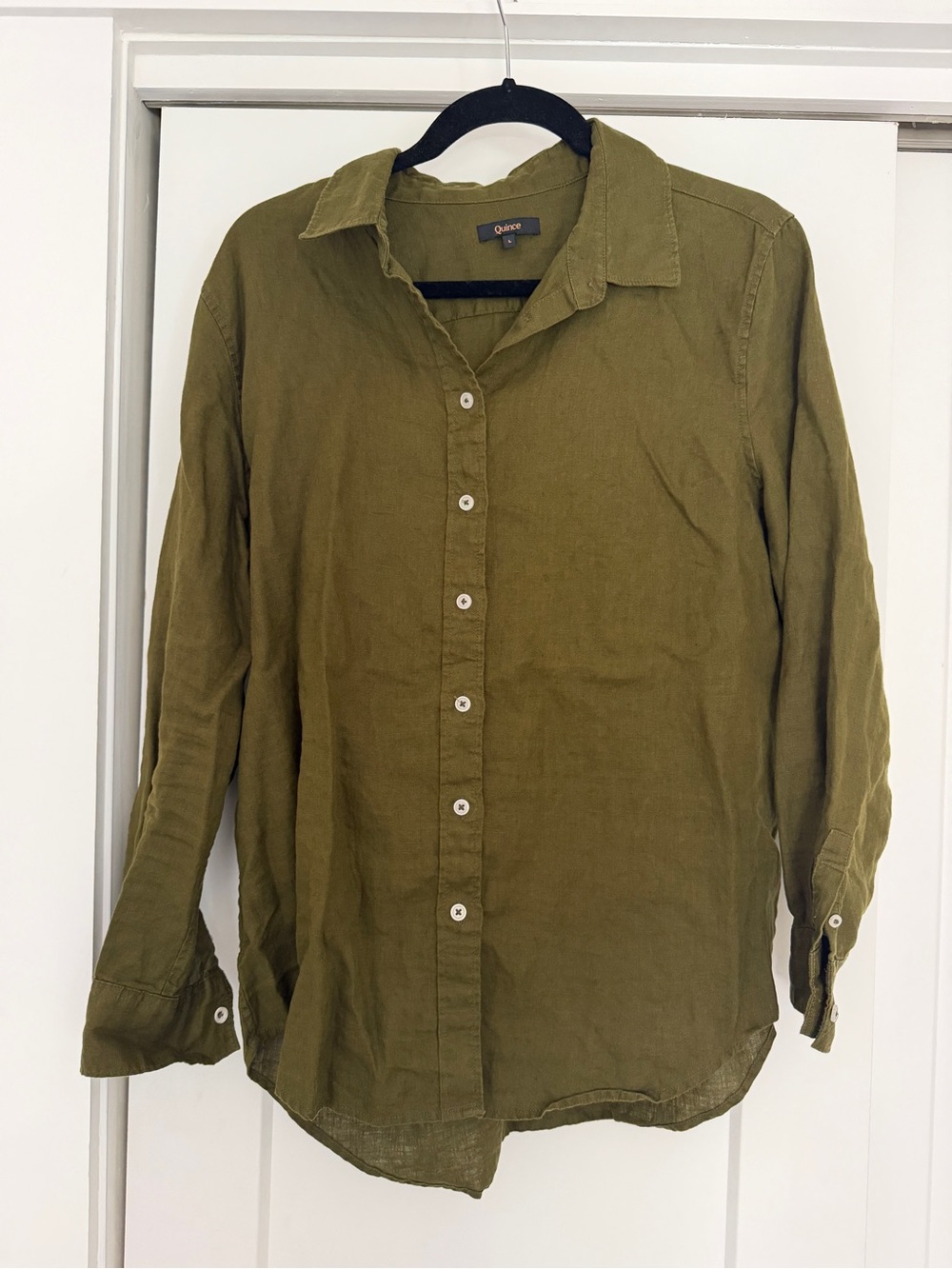 Quince Olive Green Women's Linen Button-Down Shirt